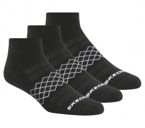 Black Skechers 3 Pack Diamond Quarter Men's Socks | VRIQ-67198