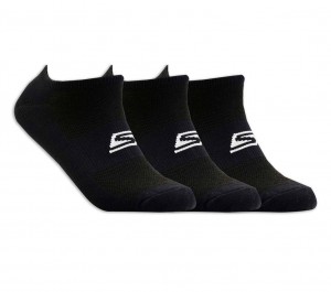 Black Skechers 3 Pack No Show Stretch Men's Socks | RLKU-25140