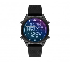 Black Skechers Accessories Blue Face Digital Men's Watch | QVZJ-79120