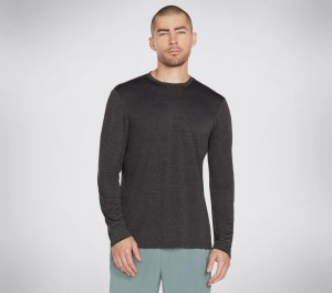 Black Skechers On The Road Long Sleeve Men's Top | LOYA-96748