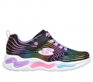 Black Skechers S Lights: Wavy Beams Girls' Sneakers | RFKH-06528