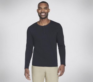 Black Skechers Skech-breeze Slub Long Sleeve Henley Men's Top | PSAB-52064