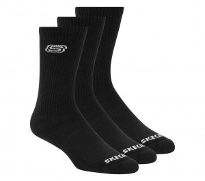 Black Skechers Solids Crew - 3 Pack Women's Socks | JSCW-73109