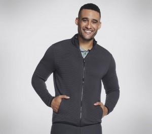 Black Skechers The Hoodless Hoodie Ottoman Men's Jackets | HKZG-70381