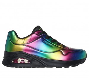 Black Skechers Uno - Cosmic Rainbow Women's Sneakers | JUBD-43506