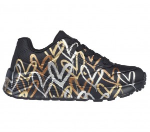 Black Skechers X Jgoldcrown: Uno Lite - Metallic Love Girls' Sneakers | HZUW-51786