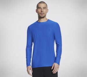 Blue Skechers Go Dri All Day Ls Diamond Men's T-Shirt | WMGC-39270