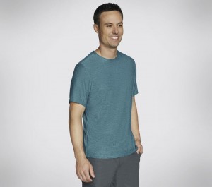 Blue Skechers Go Dri All Day Men's T-Shirt | VXFN-93680