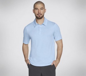 Blue Skechers Go Dri Premier Stripe Men's Polo Shirt | ILPQ-32945