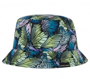 Green Skechers Butterfly Reversible Bucket Women's Hats | HGTF-68034