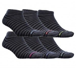 Grey Skechers 6 Pack Low Cut Stripe Women's Socks | IEWF-13429