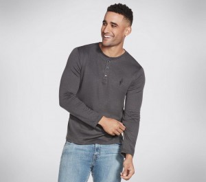 Grey Skechers Apparel Goknit Pique Henley Men's Top | BPWL-47952