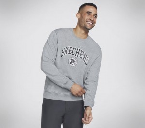 Grey Skechers Skech-sweats Delta Crew Men's Top | GQJO-27431