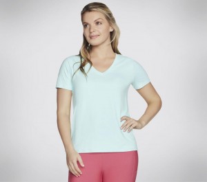 Mint Skechers Go Dri Serene V-neck Top Women's T-Shirt | RZJA-90513