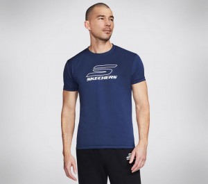 Navy Skechers Basketball: Performance Short Sleeve Men's T-Shirt | CSTJ-08316