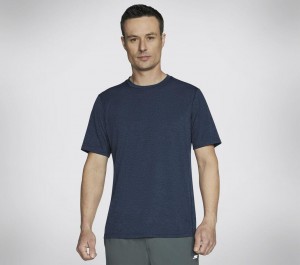 Navy Skechers Go Dri Charge Men's T-Shirt | XYJB-95473