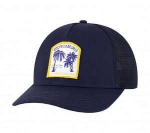 Navy Skechers Palm Patch Trucker Men's Hats | YQBO-47195