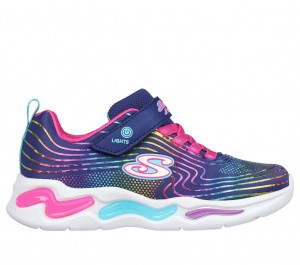 Navy Skechers S Lights: Wavy Beams Girls' Sneakers | SLVB-37561