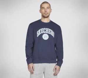 Navy Skechers Skech-sweats Delta Crew Men's Top | QRMD-65182