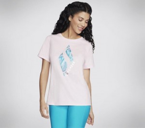 Pink Skechers Pacific Palms Diamond Women's T-Shirt | DJYI-63728