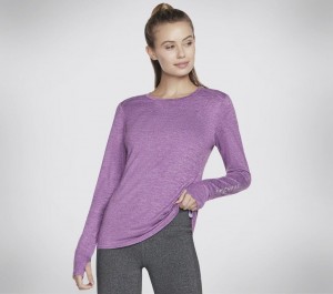 Purple Skechers Go Dri Swift Ls Crew Women's T-Shirt | SYQG-37082