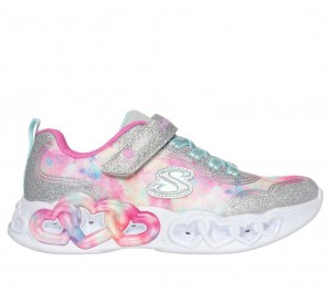 Silver Skechers Infinite Heart Lights - Color Lovin Girls' Sneakers | DJBH-75204