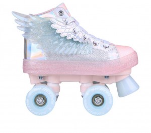 Silver Skechers Twinkle Toes: Shuffle 4 Wheeler - Unicorn Soaring Girls' Walking Shoes | DNOK-14870