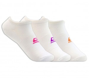 White Skechers 3 Pack No Show Stretch Women's Socks | UZQF-61982