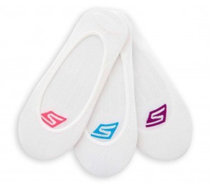 White Skechers 3 Pack Sport Mesh No Show Liner Women's Socks | BYVK-89174