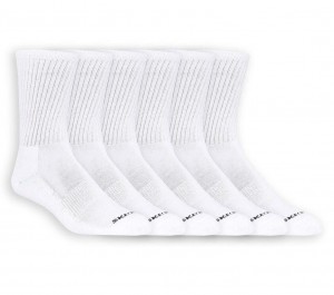 White Skechers 6 Pack Unisex Half Terry Crew Women's Socks | NRQH-70312