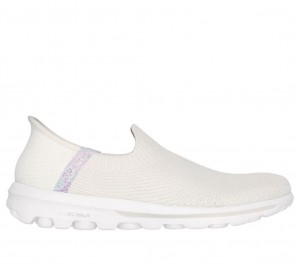 White Skechers Go Walk Travel - Tahiti Sunset Women's Slip On | OQZG-41958