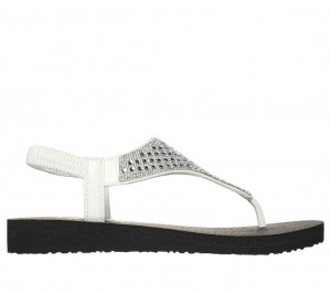 White Skechers Meditation - Rockstar Women's Sandals | THWO-53207