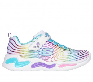 White Skechers S Lights: Wavy Beams Girls' Sneakers | IXOQ-49831