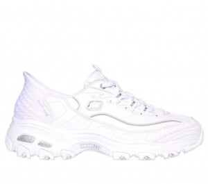 White Skechers Slip-ins: D'lites - New Scene Women's Sneakers | HRWU-84163