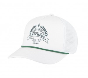 White Skechers Sport Court Trucker Men's Hats | JFKW-24735