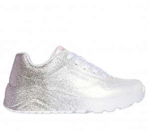 White Skechers Uno Lite - Metallic Shimmers Girls' Walking Shoes | NEWU-82019