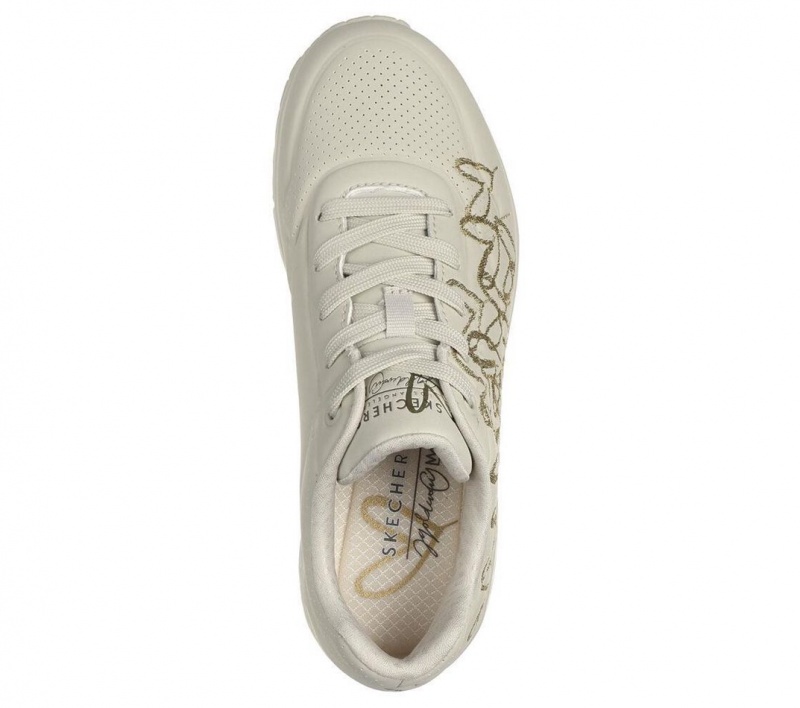 Beige Skechers Jgoldcrown: Uno - Golden Heart Women's Sneakers | KBJD-28756