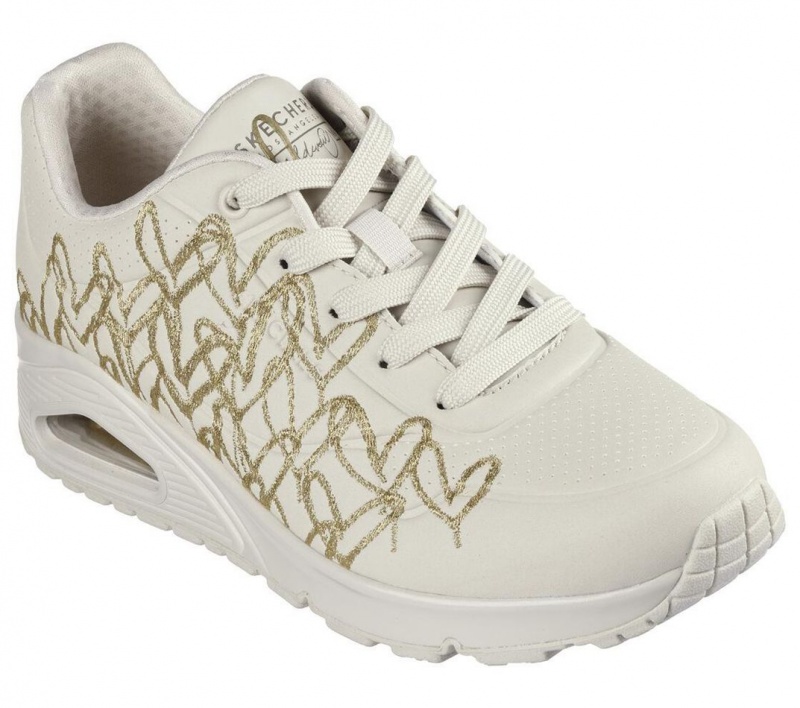 Beige Skechers Jgoldcrown: Uno - Golden Heart Women's Sneakers | KBJD-28756