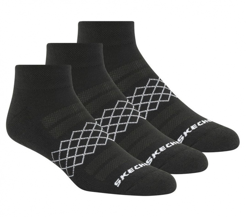 Black Skechers 3 Pack Diamond Quarter Men\'s Socks | VRIQ-67198