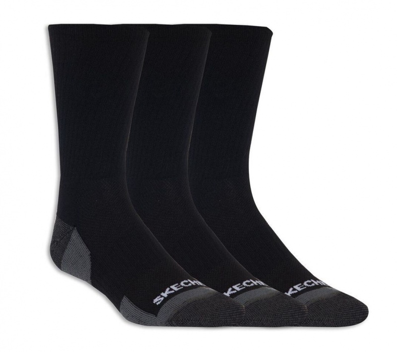 Black Skechers 3 Pack Half Terry Crew Women\'s Socks | KHIV-75139