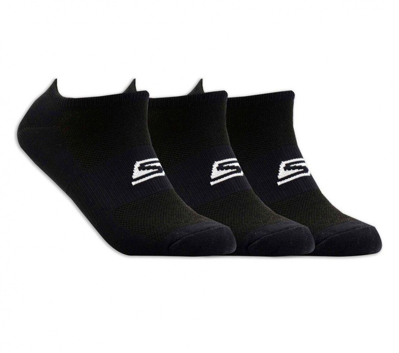 Black Skechers 3 Pack No Show Stretch Men\'s Socks | RLKU-25140