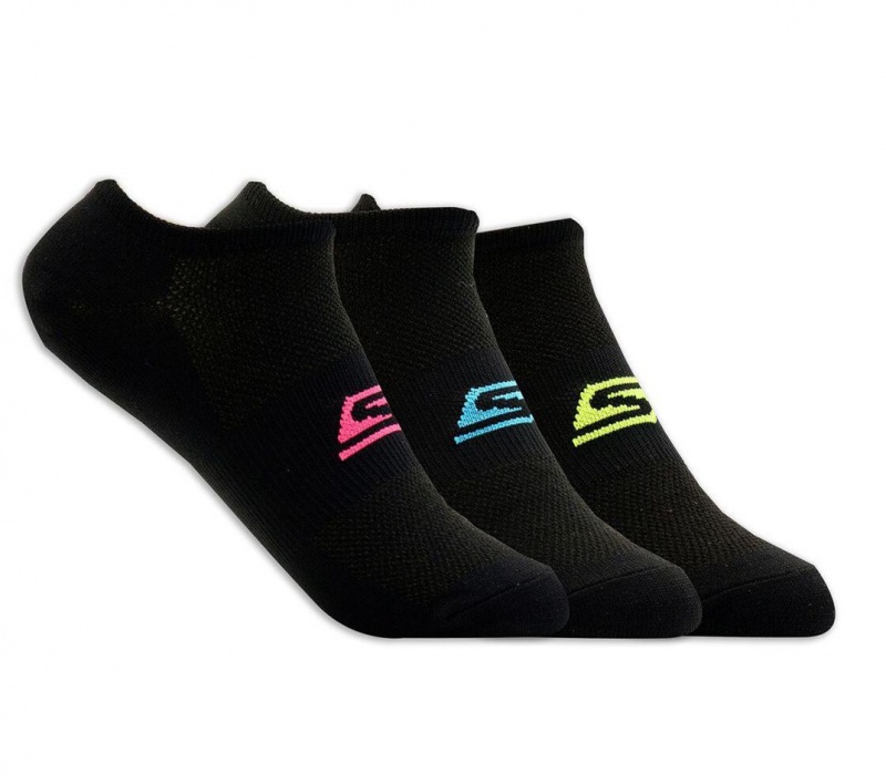 Black Skechers 3 Pack No Show Stretch Women\'s Socks | IXRU-82963