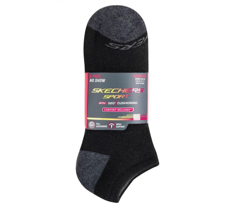 Black Skechers 6 Pack 360 Cushion No Show Women's Socks | AMPX-41953