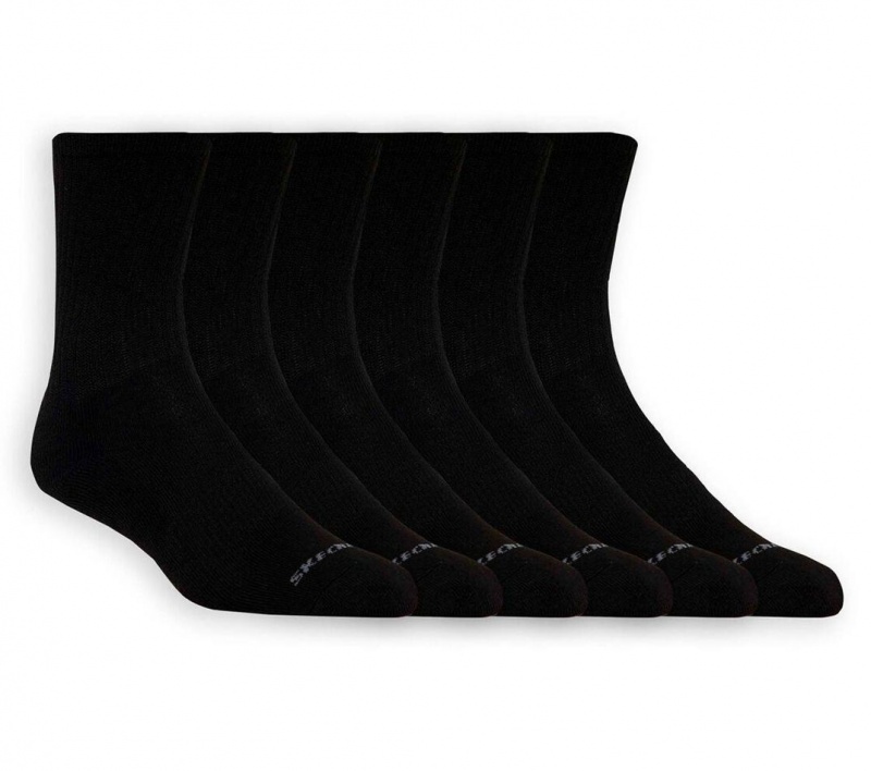 Black Skechers 6 Pack Unisex Half Terry Crew Women\'s Socks | WBFV-52961