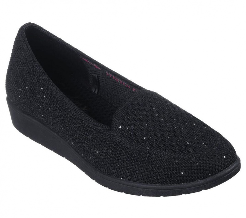 Black Skechers Cleo Flex Wedge - Sweet Smile Women's Flats | GVJK-54903