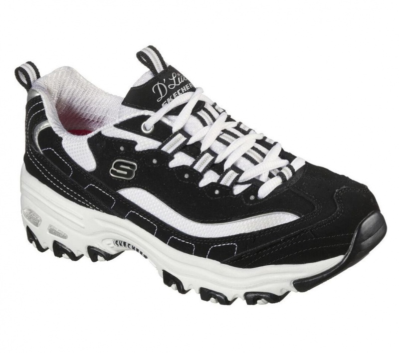 Black Skechers D'lites - Biggest Fan Women's Sneakers | PKHA-85017