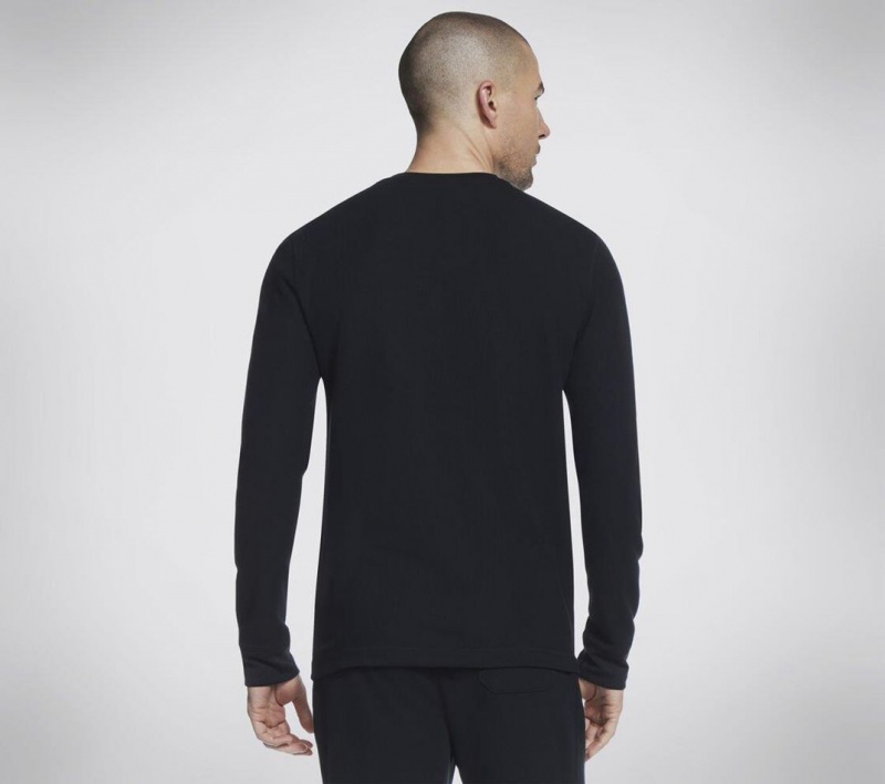 Black Skechers Go Knit Waffle Henley Men's Top | RDQN-85612