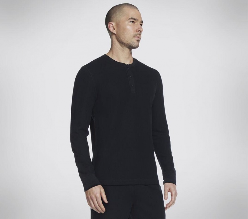 Black Skechers Go Knit Waffle Henley Men's Top | RDQN-85612