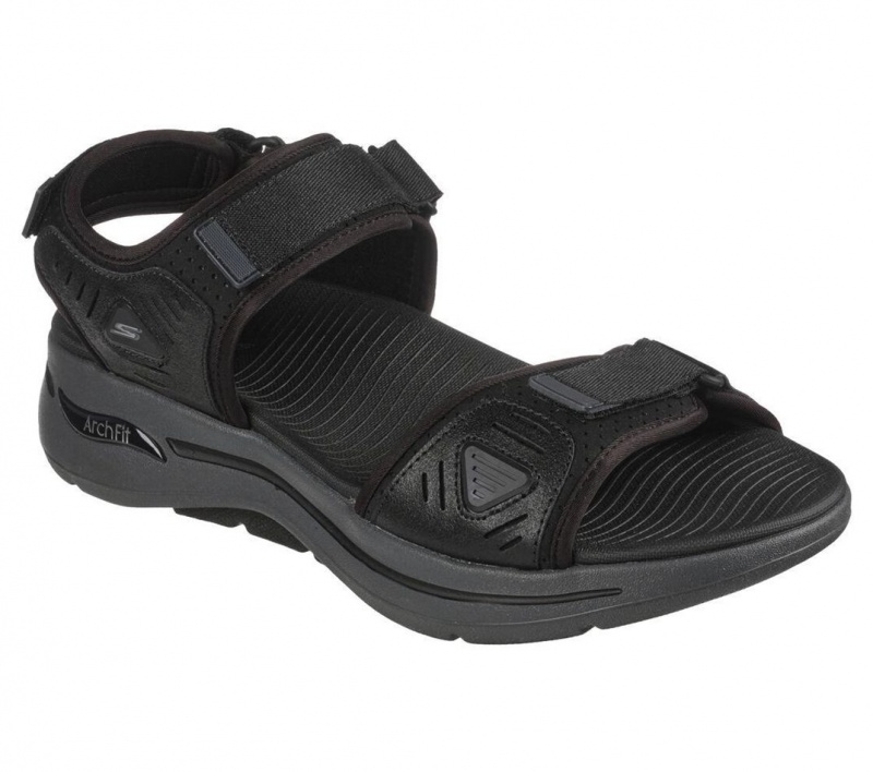 Black Skechers Go Walk Arch Fit Men's Sandals | LKSN-67140