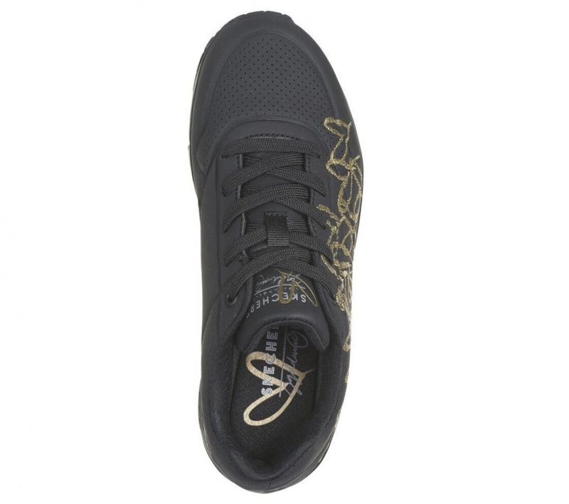 Black Skechers Jgoldcrown: Uno - Golden Heart Women's Sneakers | AIFG-04581